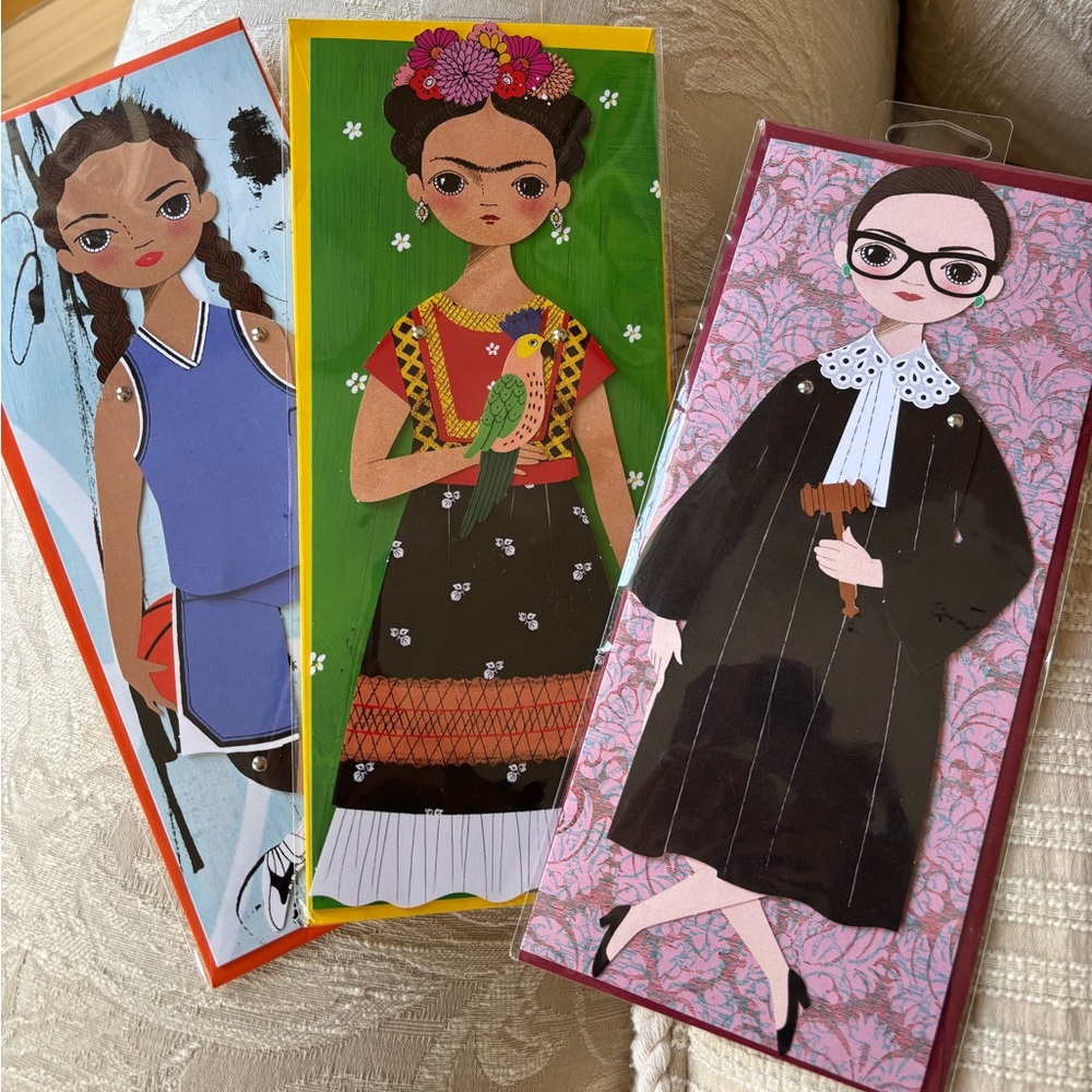 'Ruth Bader Ginsburg', 'Frida Kahlo', and 'Brooklyn Lee' blank greeting cards